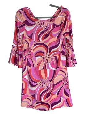 Trina Turk Mini Dress Draped Back Abstract Dahlia Groovy Party S